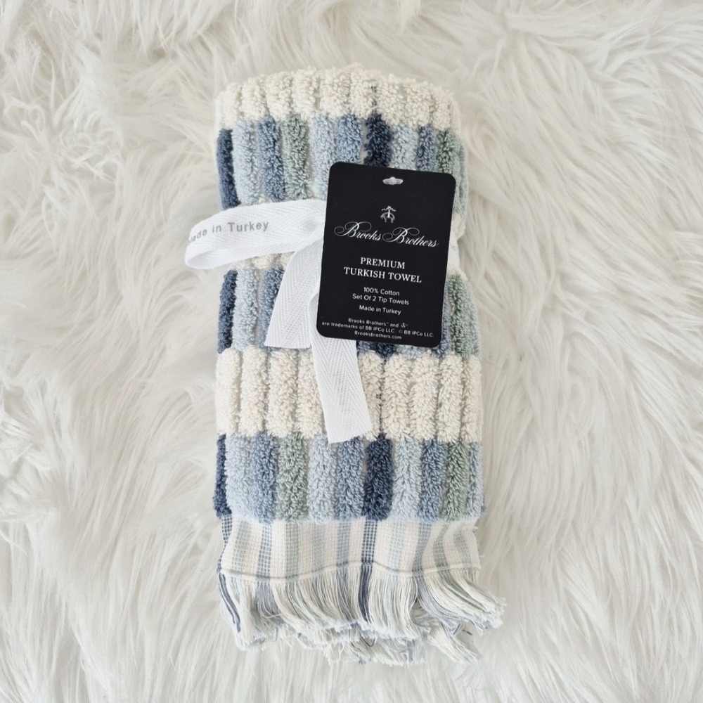 NWT Brooks Brothers 100% cotton colorful premium Turkish Tip towel 2pc set